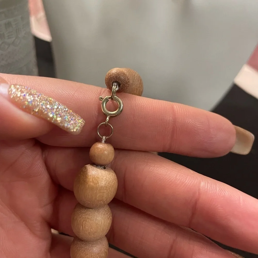 Medium Wooden and Gold Beaded Necklace Handcrafted Jewelry